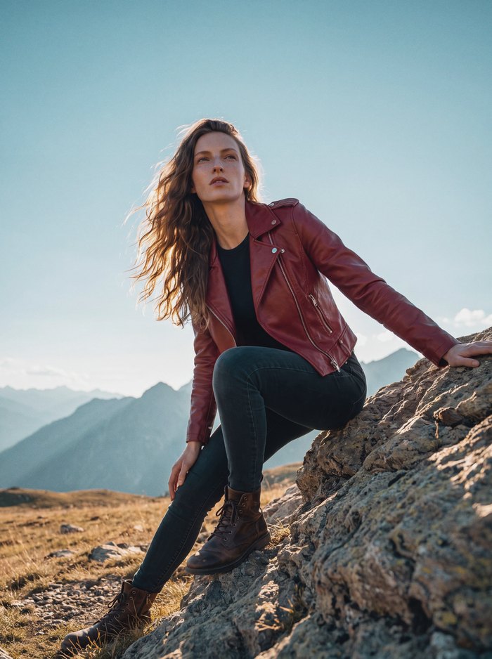 4K on-model render of a red jacket in an alpine scene — produced without a photoshoot